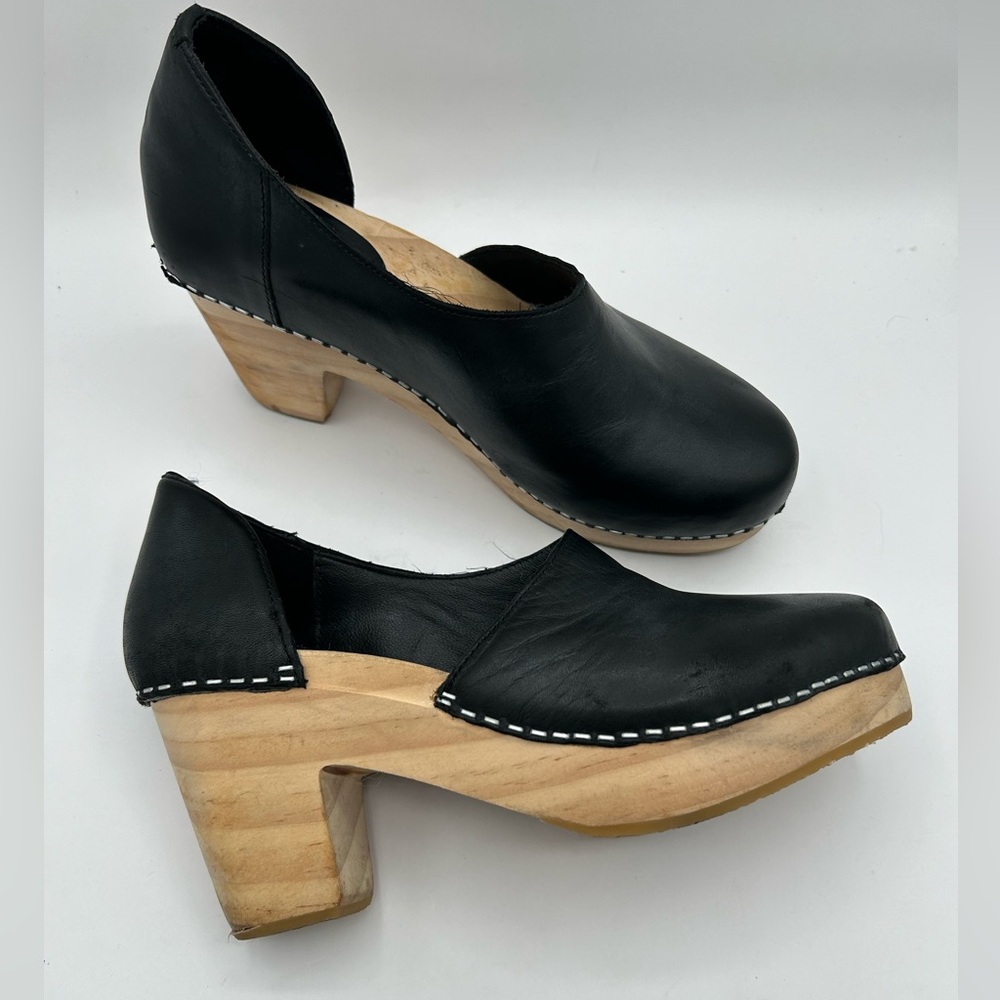 Free People Monroe Leather Clogs Black with wood heel, Mule size 36 or 6 - Picture 4 of 14